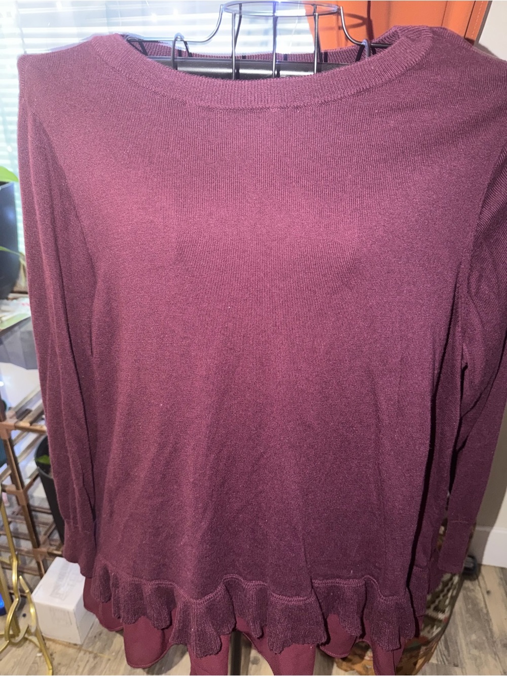 Style & Co. Long-Sleeve Ruffle-Hem Top in Plum